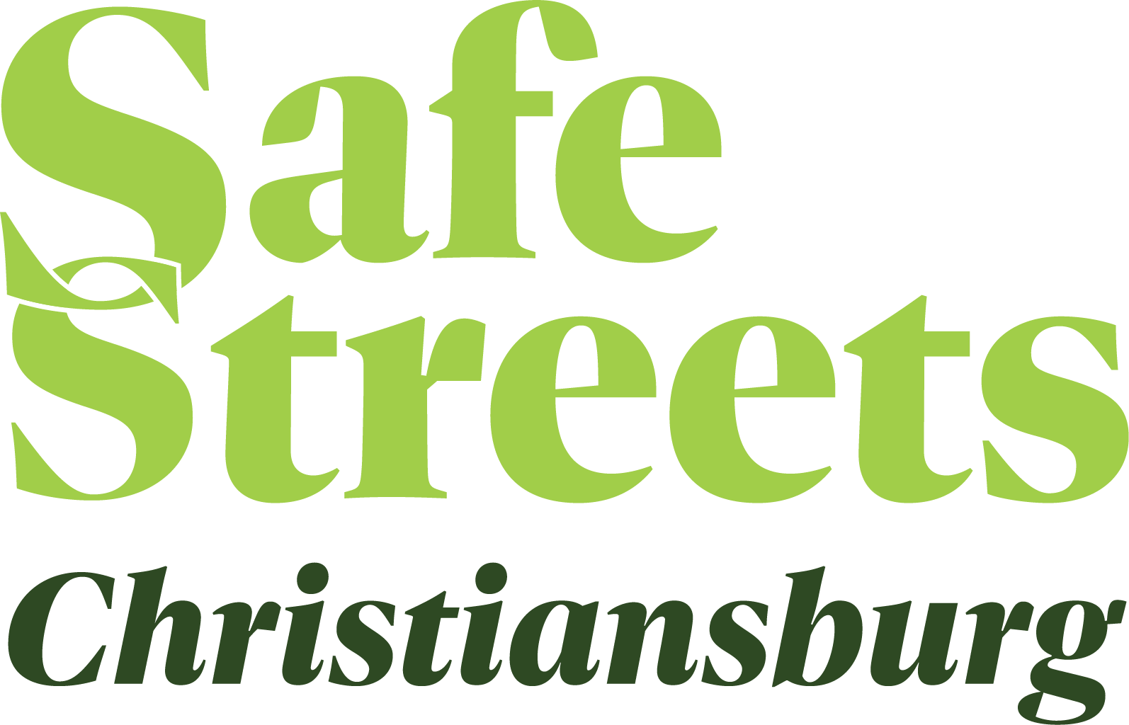 A lettermark logo in 2 shades of green, reading "Safe Streets Christiansburg". 